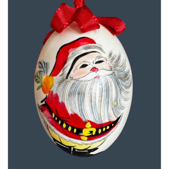 Hand Painted Eggshell Ornament Santa Multicolor 2.5 Inch - Picture 2 of 4